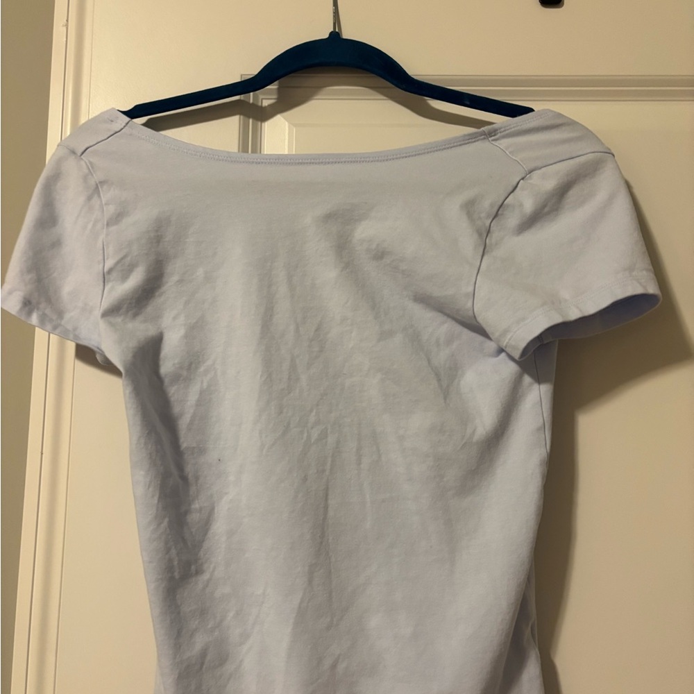 GAP Women's Light Blue Boat Neck Short Sleeve Top